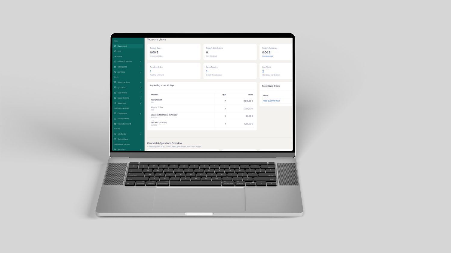 Retail POS and online storefront for an electronics business
